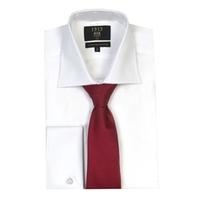 Men\'s Plain White Herringbone Slim Fit Shirt - Double Cuff - 2 ply 140\'s cotton