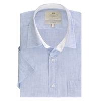Men\'s Blue Tailored Fit Short Sleeve Linen Shirt - Easy Iron