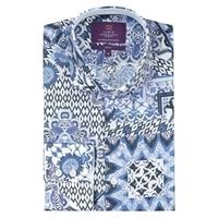 Men\'s Curtis Navy & White Pattern Slim Fit Shirt - High Collar - Single Cuff