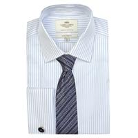 Men\'s White & Light Blue Stripe Extra Slim Fit Shirt - Double Cuff
