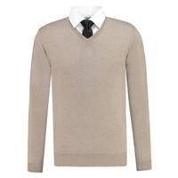 Men\'s Beige V-Neck Jumper - Italian-Made Merino Wool