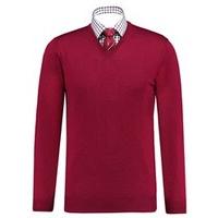 Men\'s Burgundy V-Neck Jumper - Italian-Made Merino Wool