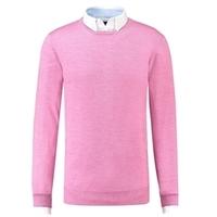 Men\'s Pink Slim Fit Round Neck Jumper - Italian-Made Merino Wool