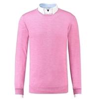 mens pink slim fit round neck jumper italian made merino wool