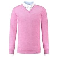 Men\'s Pink Slim Fit V-Neck Jumper - Italian-Made Merino Wool