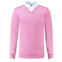 mens pink slim fit v neck jumper italian made merino wool