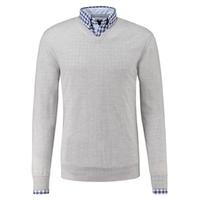 mens grey slim fit v neck jumper italian made merino wool