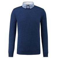 mens blue slim fit round neck jumper italian made merino wool