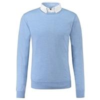 mens light blue slim fit round neck jumper italian made merino wool