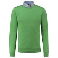 mens green slim fit round neck jumper italian made merino wool