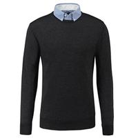 mens charcoal slim fit round neck jumper italian made merino wool