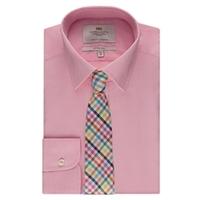 Men\'s Pink End-On-End Fitted Slim Shirt - Single Cuff - Easy Iron