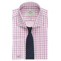 Men\'s Formal Fuchsia & White Grid Check Classic Fit Shirt - Windsor Collar - Double Cuff - Easy iron