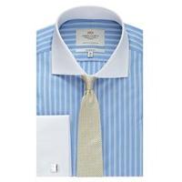 Men\'s Formal Blue & Yellow Multi Stripe Classic Fit Shirt - Windsor Collar - Double Cuff - Easy Iron