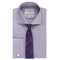Men\'s Formal Navy & Lilac Multi Check Extra Slim Fit Shirt - Cutaway Collar - Double Cuff - Easy Iron