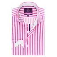 Men\'s Curtis Pink & White Stripe Slim Fit Shirt - High Collar - Single Cuff