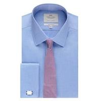 mens formal blue pique extra slim fit shirt double cuff easy iron