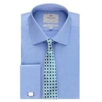 Men\'s Formal Blue Pique Cotton Slim Fit Shirt - Double Cuff - Easy Iron