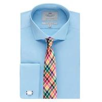 Men\'s Formal Blue Poplin Slim Fit Shirt - Windsor Collar - Double Cuff - Easy Iron