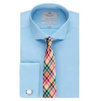 mens formal blue poplin slim fit shirt windsor collar double cuff easy ...