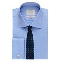 Men\'s Formal Blue Pique Classic Fit Shirt - Double Cuff - Easy Iron