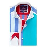 Men\'s Curtis Blue & Red Large Check Slim Fit Shirt - High Collar - Single Cuff