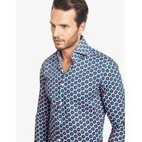 Men\'s Curtis Multi Colour Geometric Print Slim Fit Shirt - High Collar - Single Cuff