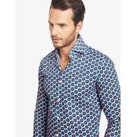 mens curtis multi colour geometric print slim fit shirt high collar si ...