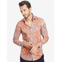 Men\'s Curtis Red & Orange Paisley Design Slim Fit Shirt - Single Cuff
