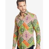 mens curtis green orange geometric design slim fit shirt single cuff