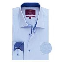 mens blue textured slim fit shirt with contrast detail single cuff