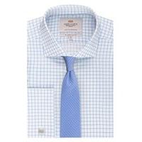 mens formal blue white grid check slim fit shirt windsor collar double ...