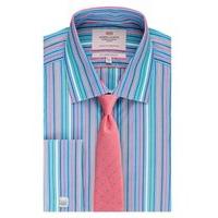 mens formal blue red multi stripe slim fit shirt double cuff easy iron