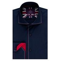 mens curtis navy slim fit shirt with red contrast detail high collar s ...