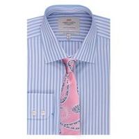mens blue pink multi stripe slim fit shirt single cuff easy iron