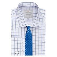 Men\'s Formal White & Blue Large Check Classic Fit Shirt - Double Cuff - Easy Iron