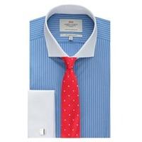 Men\'s Formal Blue & White Stripe Slim Fit Shirt - Windsor Collar - Double Cuff - Easy Iron