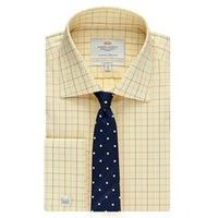 Men\'s Formal Yellow & Navy Multi Check Classic Fit Shirt - Double Cuff - Easy Iron