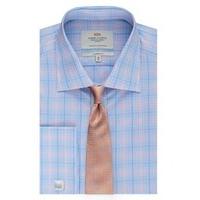 Men\'s Formal Blue & Orange Multi Check Classic Fit Shirt - Double Cuff - Easy Iron