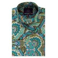 mens curtis green turquoise paisley slim fit shirt high collar single  ...