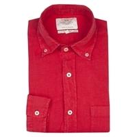 mens plain red boston button down tailored fit linen shirt