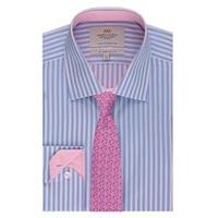 Men\'s Blue & Pink Multi Stripe Slim Fit Shirt with Contrast Detail - Single Cuff - Easy Iron