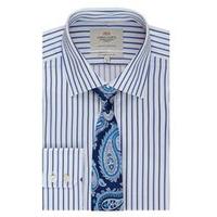 mens blue navy multi stripe slim fit shirt single cuff easy iron