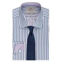 Men\'s Formal Blue & Navy Multi Stripe Slim Fit Shirt with Contrast Detail - Single Cuff - Easy Iron