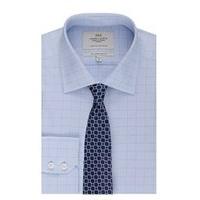 Men\'s Blue & Navy Grid Check Slim Fit Shirt - Single Cuff - Easy Iron