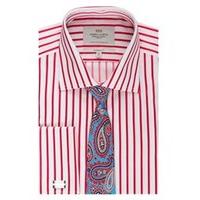 mens formal red white stripe classic fit shirt double cuff easy iron