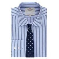 mens navy blue multi stripe slim fit shirt single cuff easy iron