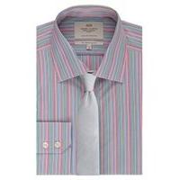 Men\'s Orange & Purple Multi Stripe Slim Fit Shirt - Single Cuff - Easy Iron