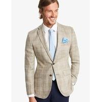 Men\'s Beige & Blue Prince of Wales Check Wool, Silk & Linen Blazer