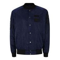 mens blue heros heroine navy badged bomber jacket blue